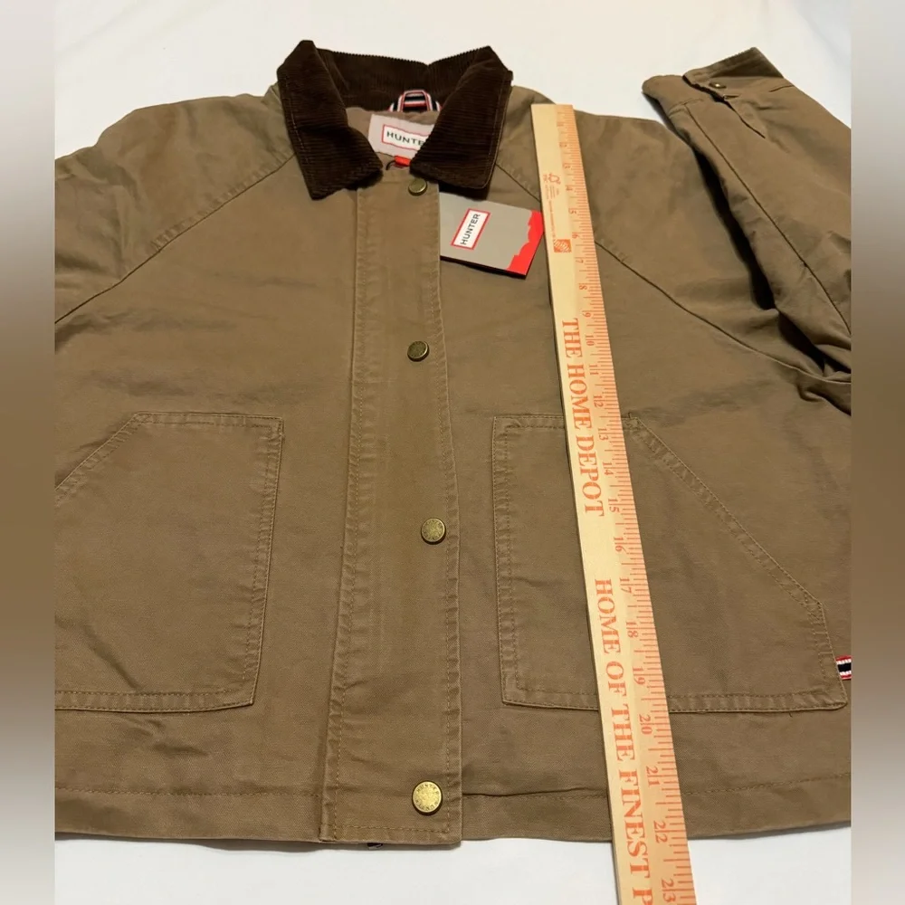 Hunter Insulated Tan Barn Crop Jacket with Dark Brown Corduroy Collar M NWT - Picture 8 of 16